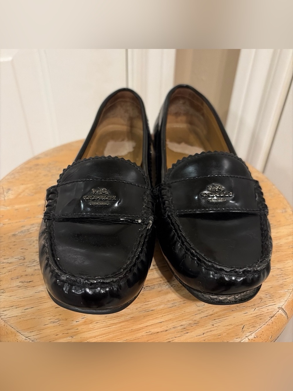 Coach Odette Black Patent Leather Logo Loafers